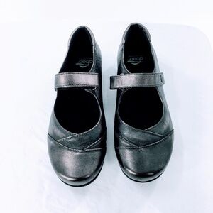 Abeo Mary Jane Comfort Shoe Gray Metallic Leather Abby Slip Resistant Sz 7.5